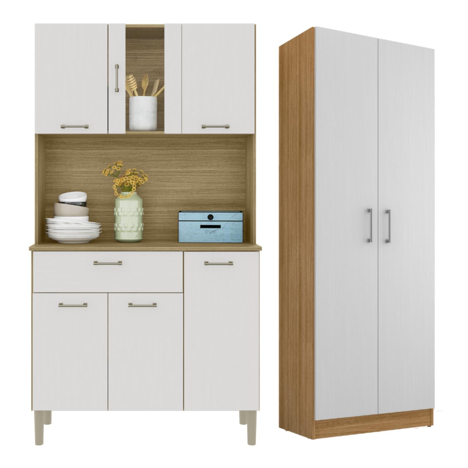 Movelaria - Combo Cocina Kyra 6 Puertas + Alacena Multiuso Off White K0620 Blanco
