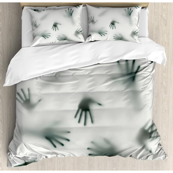 Horror House Duvet Cover Set Frightening Hands Arms Ghost Shadow Alien Touch Mist Strangers Work of Art Decorative 3 Piece Bedding Set Queen Size Emerald
