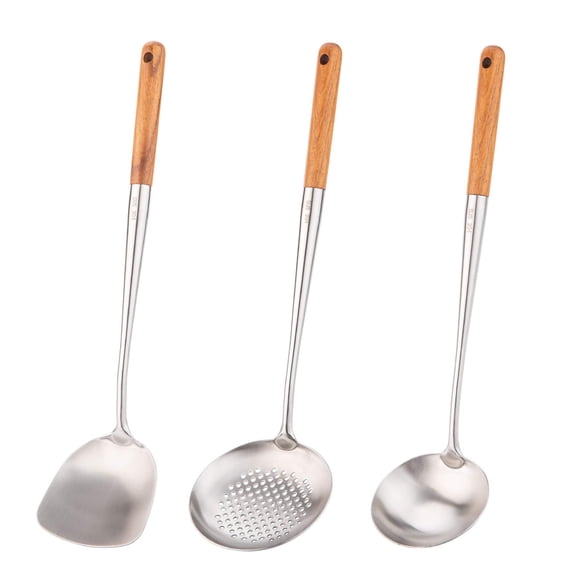 Set De Utensilios De Cocina Espátula Y Cucharón Para Wok 43 Cm
