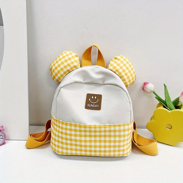 Children's Cute Backpack Boys Girls Fashion Plaid Cute Ears Backpack Kindergarten Small Schoolbag
