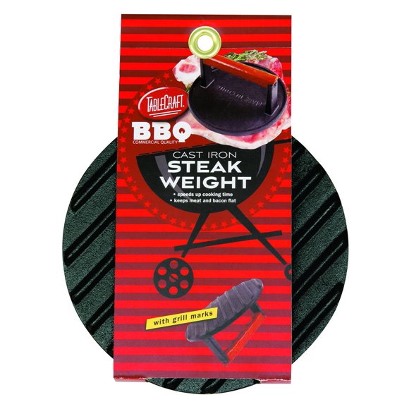 Steak Weight TableCraft, hierro fundido revestido para barbacoa, 18 cm con mango de madera