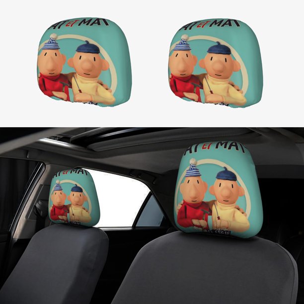 Pat y Mat Funda Protectora Universal para Reposacabezas de Coche, Funda Elástica para Reposacabezas de Asiento de Auto, Funda de Tela Antipolvo, Accesorios de Interior 2 Piezas