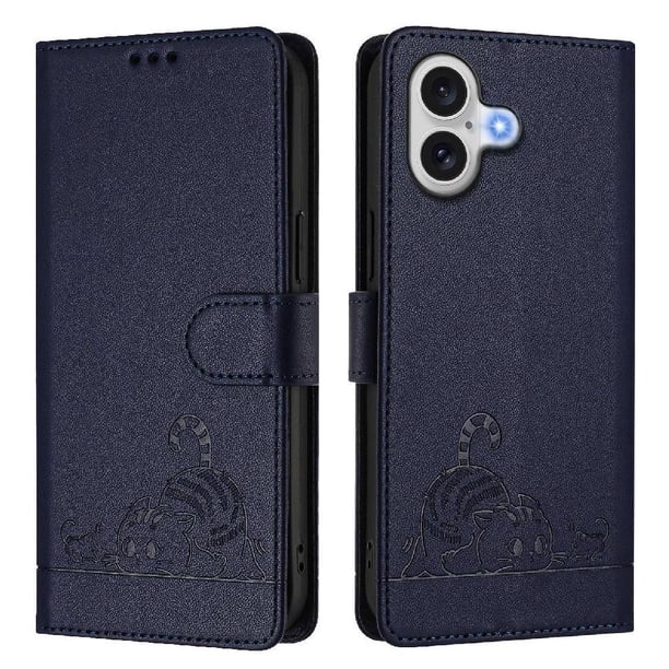 Funda tipo cartera FOXDOCK para iPhone 17 con soporte, ranuras, RFID, diseño de gato
