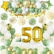 thumbnail image 1 of Set, 50th Birthday Balloon Kit, Women Men 50th Birthday Party Decorations, With Avocado Green, White, Metallic Golden, Confetti Balloon, Star Foil Balloon, Paper Pom Poms, Tablecloth, Happy Birthday B, 1 of 2