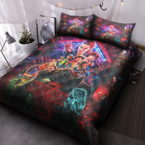 Stranger Things V Quilt Duvet Cover Set Bedroom Decor Bedclothes 3-Piece Bedding Set (1 Duvet Cover + 2 Pillow Shams)