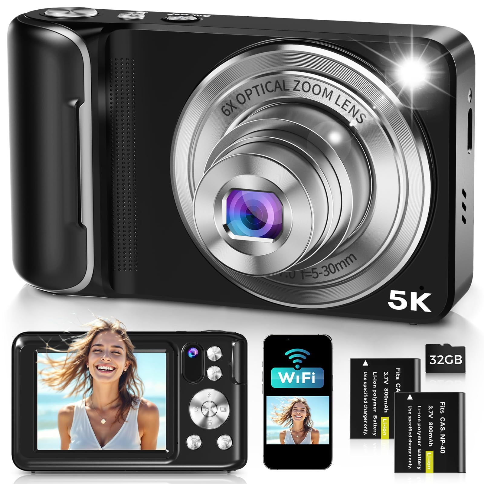 Cámara Digital Kyehuy 5k 64mp Wifi 6x Zoom Pantalla Táctil