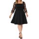 thumbnail image 2 of Agnes Orinda Disfraces de Halloween para Mujeres Tallas Grandes Cuello Cuadrado Mangas de Malla 3/4 Vestido Midi Línea A con Pliegues y Vuelo 2X Negro, 2 of 6