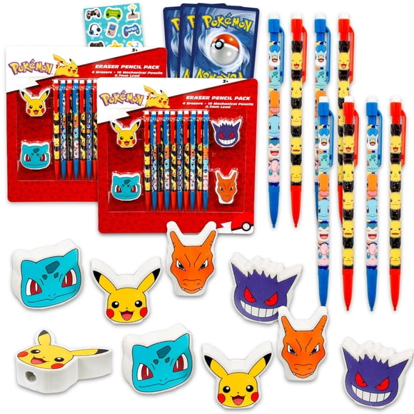 Set Party Favors: lápices mecánicos y gomas de borrar Pokémon
