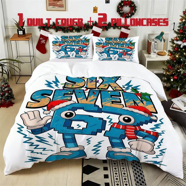3pcs Christmas Character Printed Bedding Set Soft Polyester Duvet Cover with 2 Pillowcases All Season Comfort