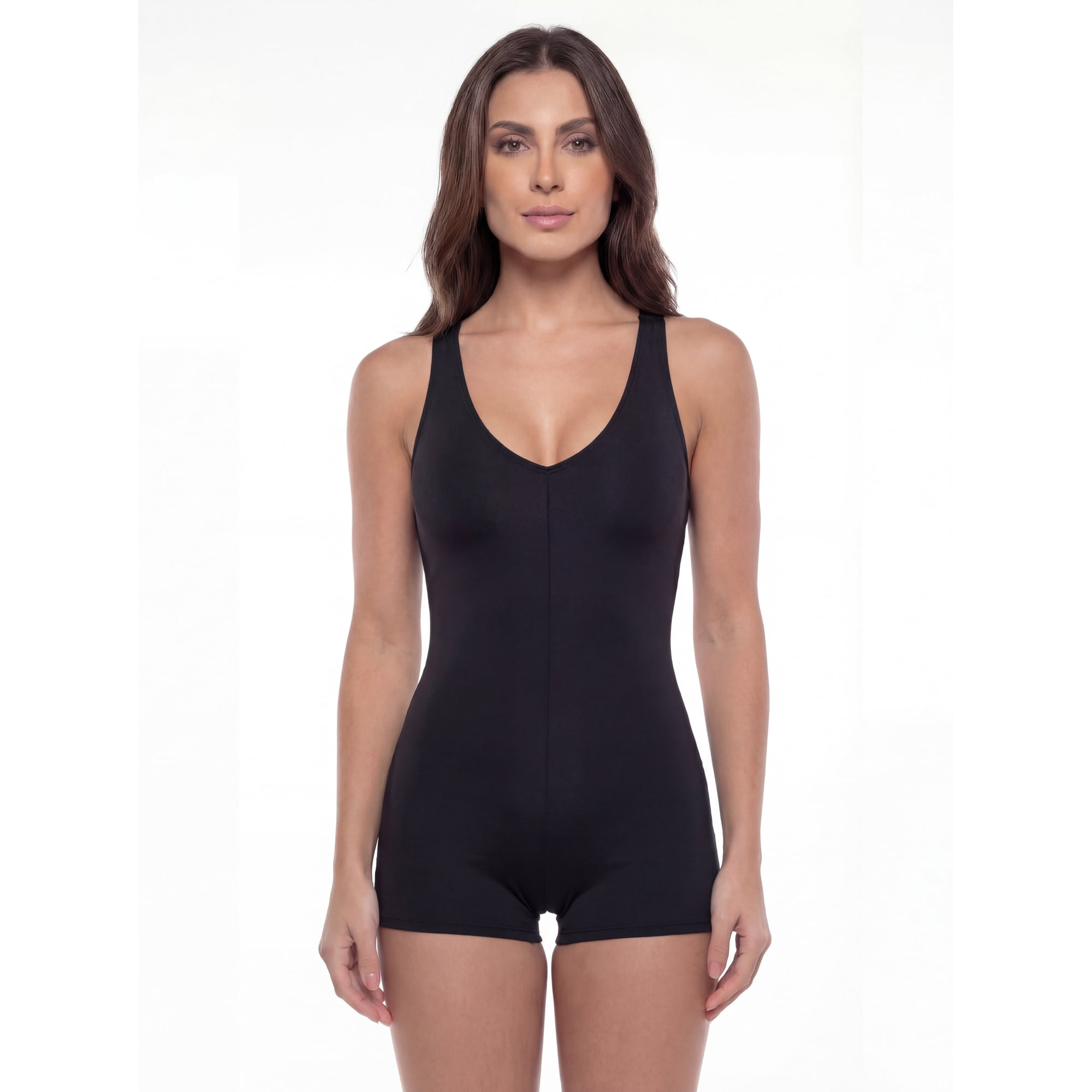Samia - Traje De Baño Natación Pierna Corta Bicolor Negro