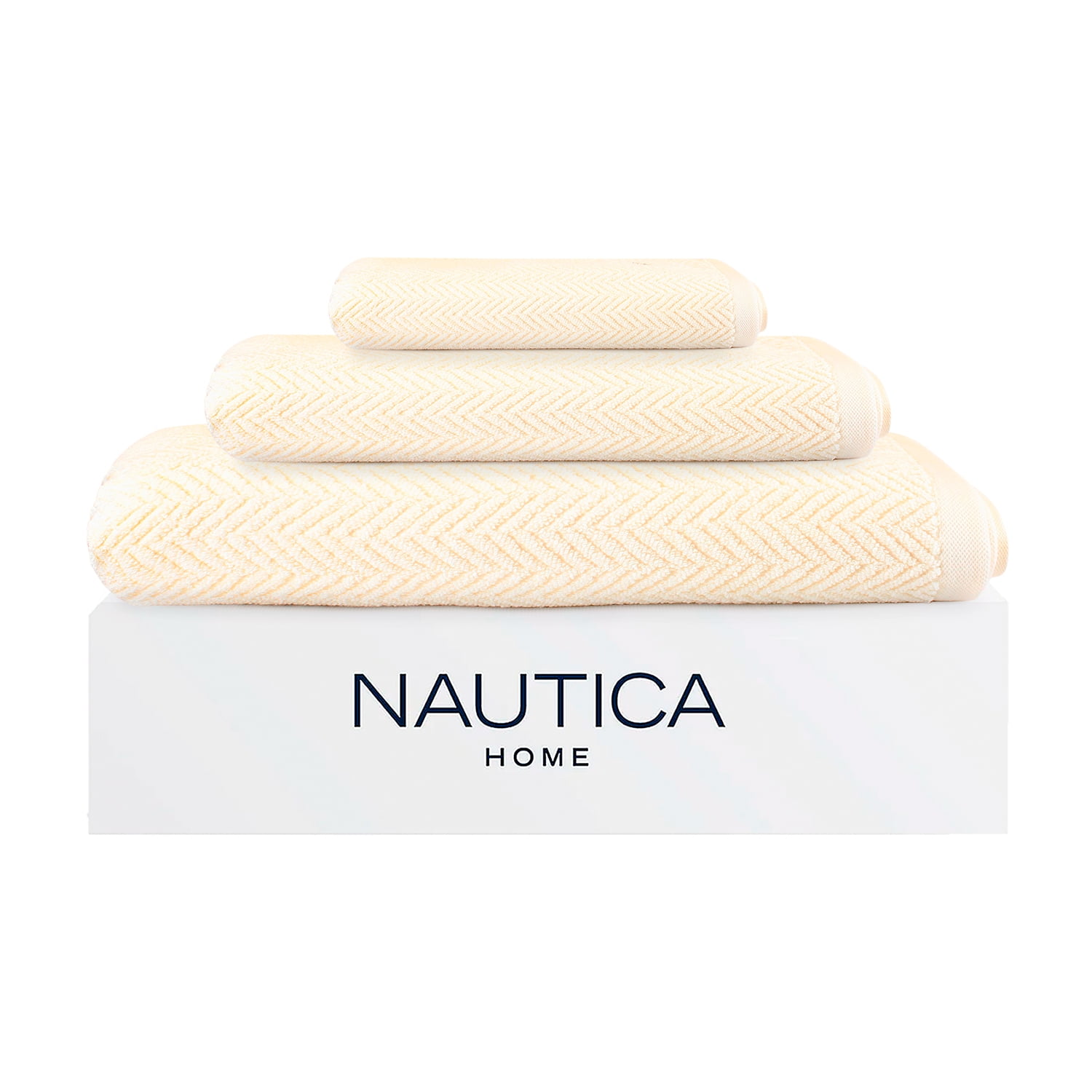 Set 3 Toallas Nautica Vis Cara+mano+cuerpo 100% Algodón Alta Calidad Crema