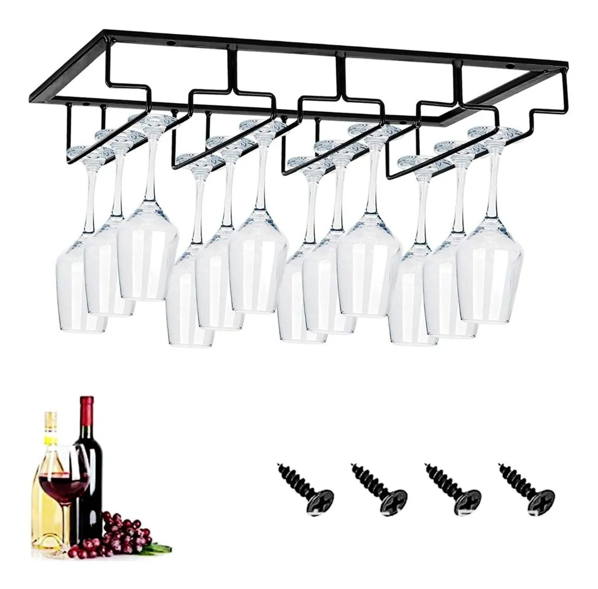 Genérica - Estante Colgador Porta Copas De Vino Repisa Bar 40Cm*22.5Cm Negro