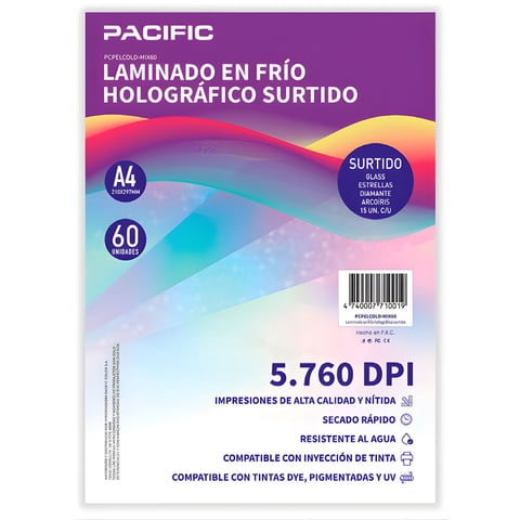 Pacific - Laminado Frio Holografico 60 Hojas Surtido A4 - Ps