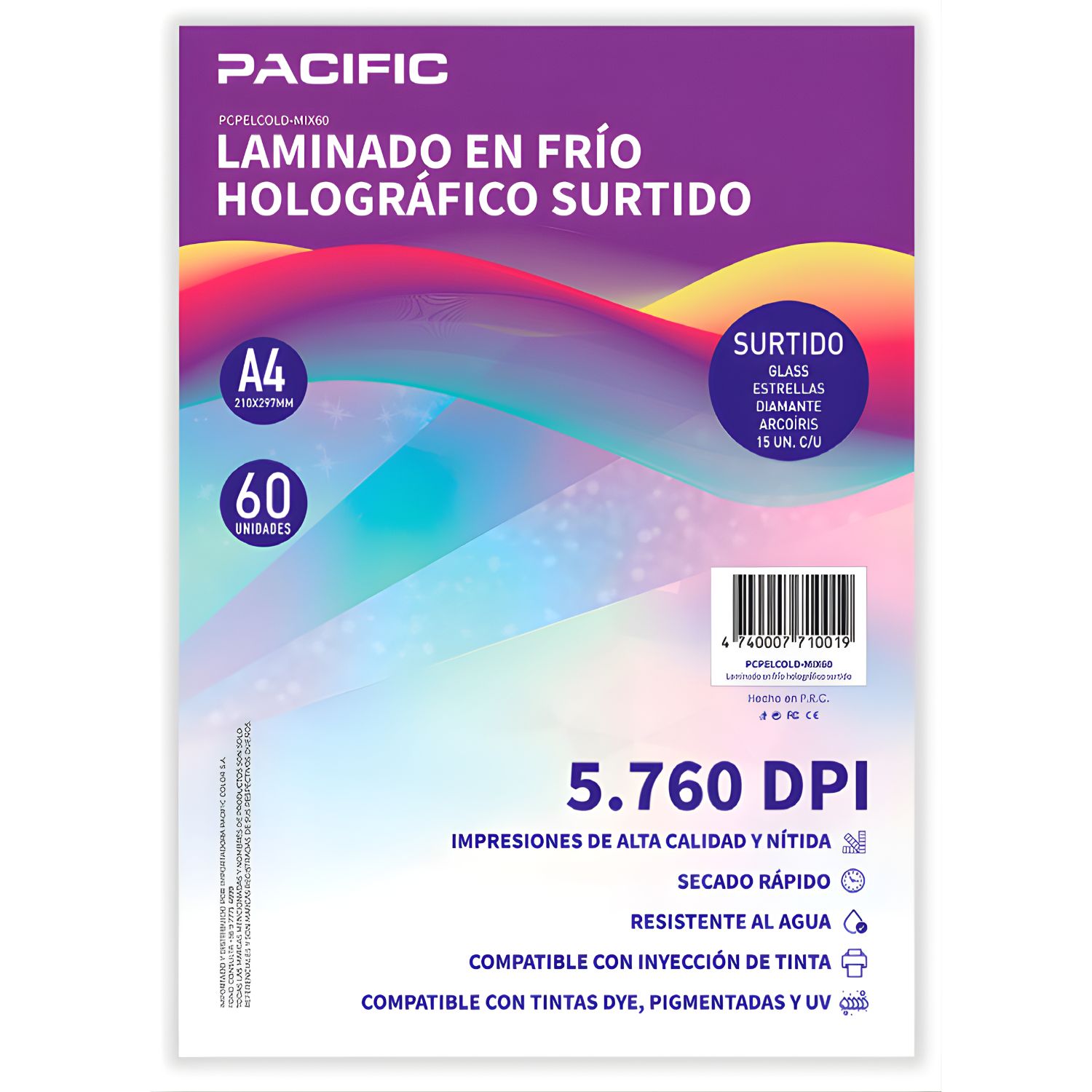 Pacific - Laminado Frio Holografico 60 Hojas Surtido A4 - Ps