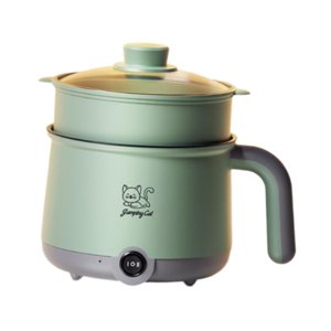 Magideal - Olla Eléctrica Para Cocinar Fideos Con Vaporera, Multifuncional, Olla Para Cocinar Ramen De 1,8 L, Olla Eléctrica Portátil Para Sopa Y Fideos Ramen Gris Verde