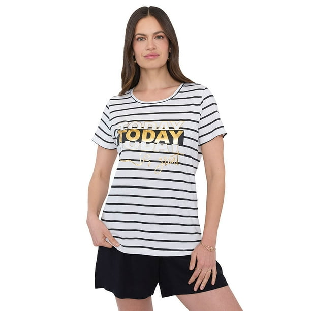 Polera Mujer Manga Corta Focal Print Rayas Corona