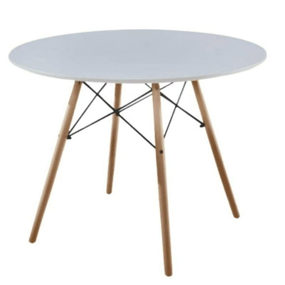 Mesa de Comedor Blanca para 4 Personas MDF y Estructura Metálica con Patas de Madera