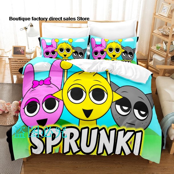 x2251 Bed SheetsSprunki Bedding Set Twin Full Size Bed Set Adult Kid Bedroom Duvetcover SetsSprunki Anime parure de lit Bed 3-Piece Bedding Set (1 Duvet Cover + 2 Pillow Shams) nj2251