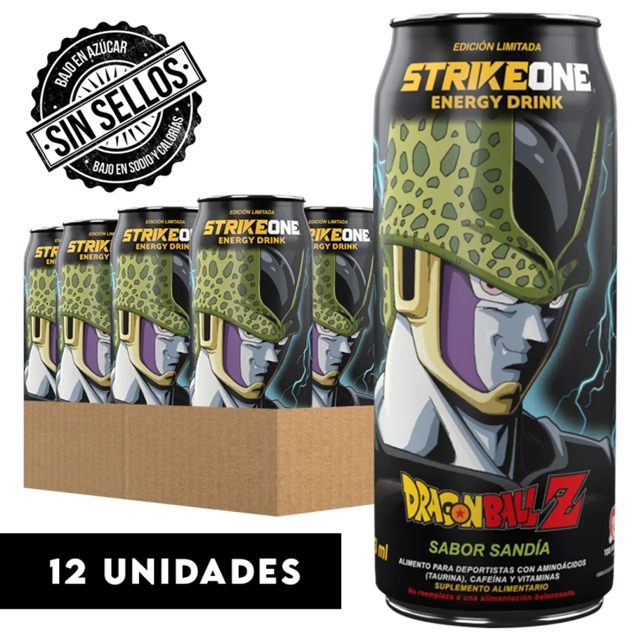 Strikeone - Bebida Energética 12 Unidades (473 Ml C/u) - Dragon Ball Z - Cell- Sandía
