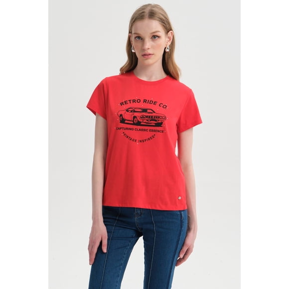 Polera Mujer Básica Print Rojo