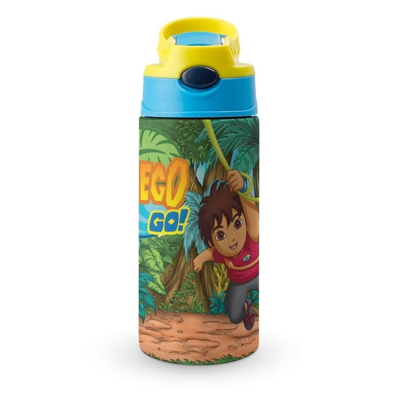 Go, Diego, Go Botella de Agua con Tapa Pop Top de Un Toque, Acero Inoxidable, a Prueba de Fugas, para Deportes, Botella Infantil azul 12 oz