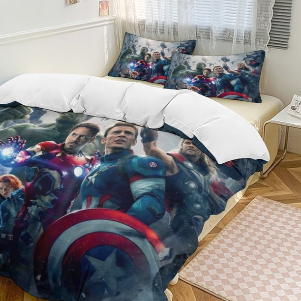 Captain America Family Bed 3 Piece Set Personalized Bedding Decor for Kids And Teens Anime Student Dormitory Cover