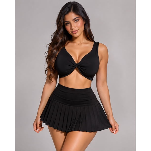 Conjunto Fitness Mujer Falda Short Plisada Y Top Deportivo