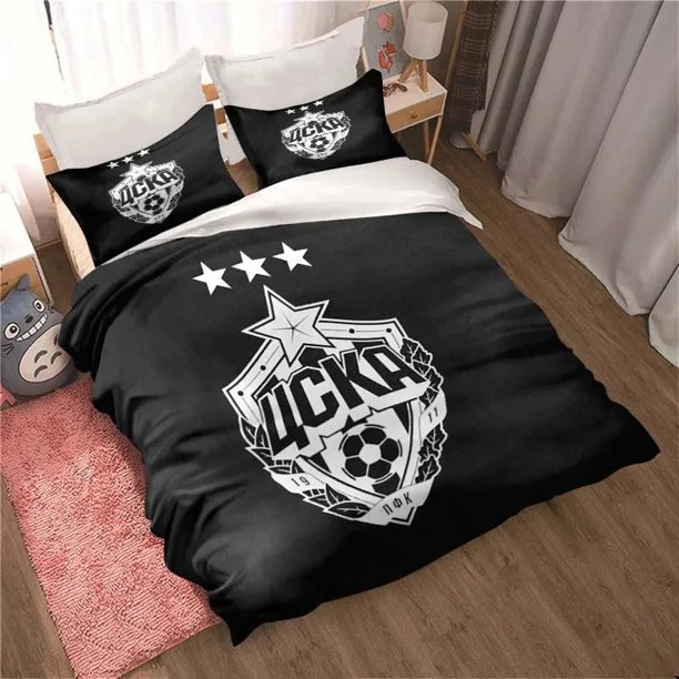 v1956 Bed Sheets PFC CSKA Moscow Football Print Bedding Set Cute Quilt Cover Bed Cover with Pillowcase Custom Bedding Cover with Pillowcase 3-Piece Bedding Set (1 Duvet Cover + 2 Pillow Shams) Bed She