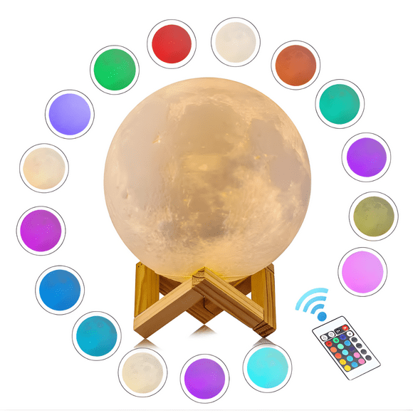 Lámpara Luna Escritorio Velador Recargable Luz Multicolor