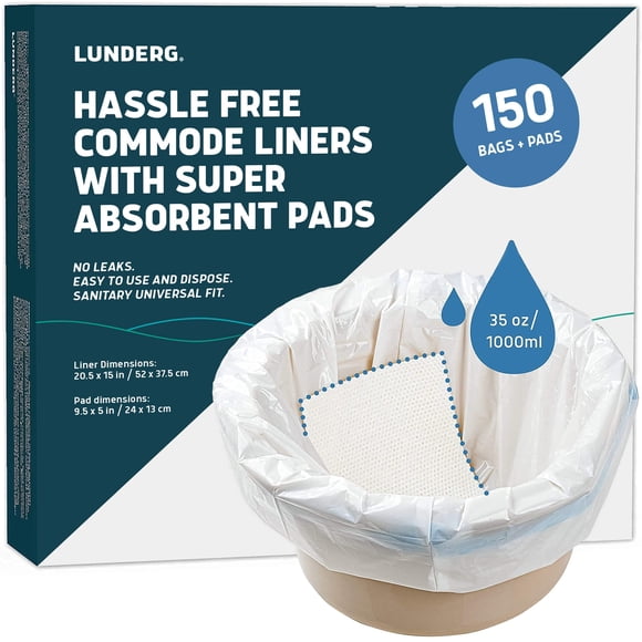 Bolsos para inodoros Lunderg Value Pack, grado médico, 150 unidades
