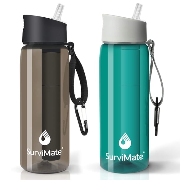 Botella SurviMate 650 ml con filtro de 5 etapas y pajilla, libre de BPA