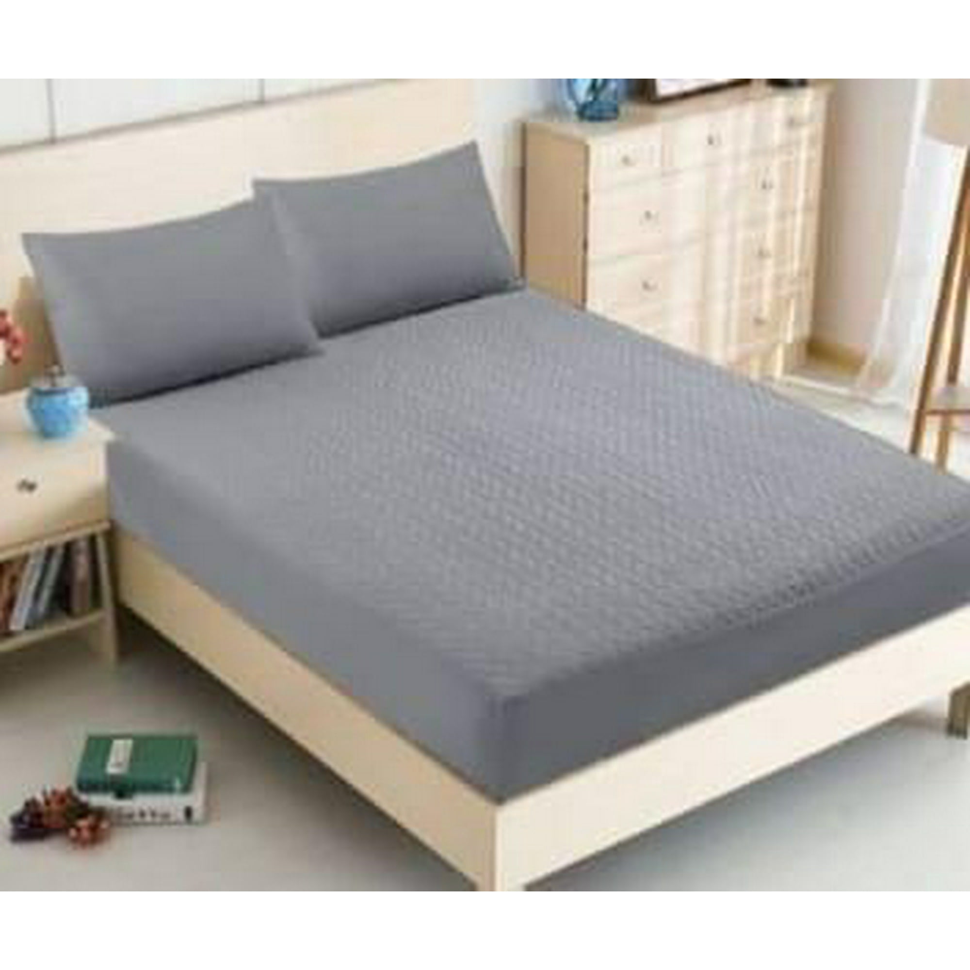 Genérico - Cubrecolchón Acolchado King + 2 Fundas De Cojín - Gris