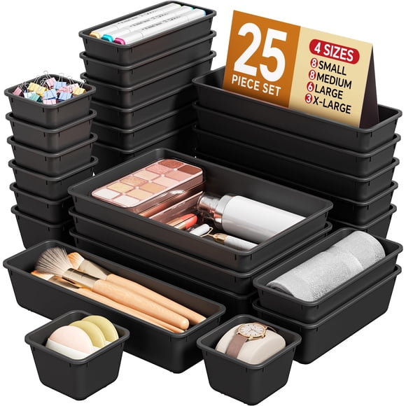 Set organizador de cajones KEMETHY, 25 unidades, plástico, para maquillaje, color negro