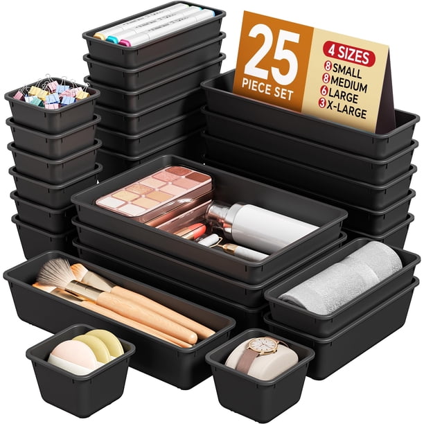 Set organizador de cajones KEMETHY, 25 unidades, plástico, para maquillaje, color negro