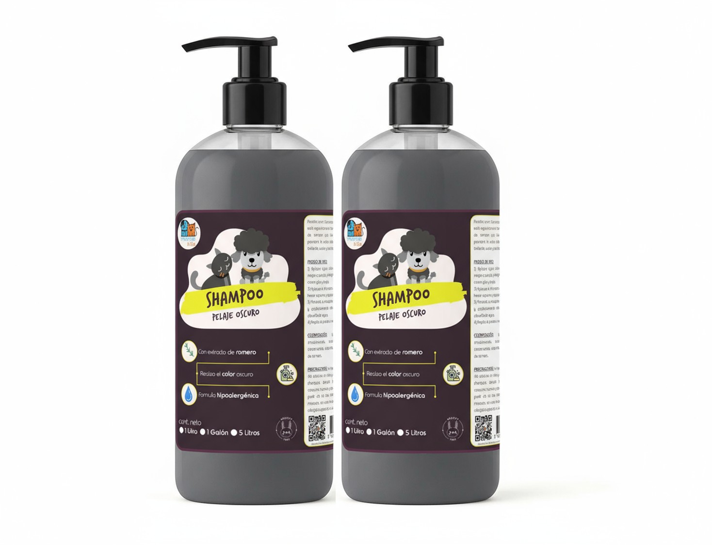 Mascokits - Pack 2 Shampoo De Romero Pelaje Negro 1 Lt Perros & Mascotas