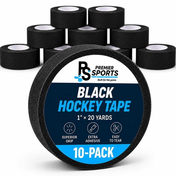 Cinta para hockey Premier Sports, paquete de 10, negra, 2,5 cm x 18 m