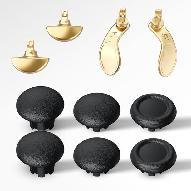Kit de tapas metálicas para joysticks y botones traseros compatibles con el mando Edge de PS5 - Cubierta de seta para palanca de pulgar, palanca basculante 3D-Oro Negro