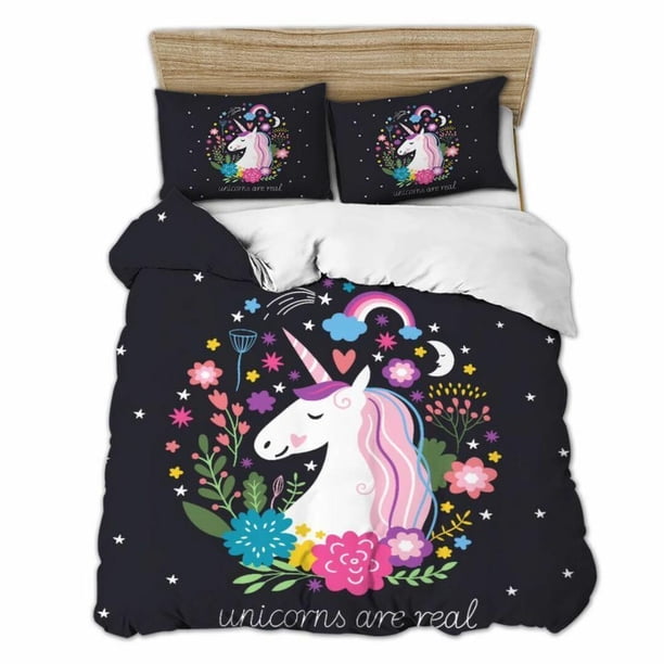 Unicorns Are Real Quilt Duvet Cover Set Bedspread Bedding Double Bedclothes Soft3-Piece Bedding Set