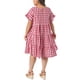 thumbnail image 3 of Vestido de mujer de talla grande Agnes Orinda con cuadros vichy, cuello redondo, mangas con volantes, estilo babydoll escalonado, casual de verano, midi con bolsillo, 4X rojo, 3 of 6