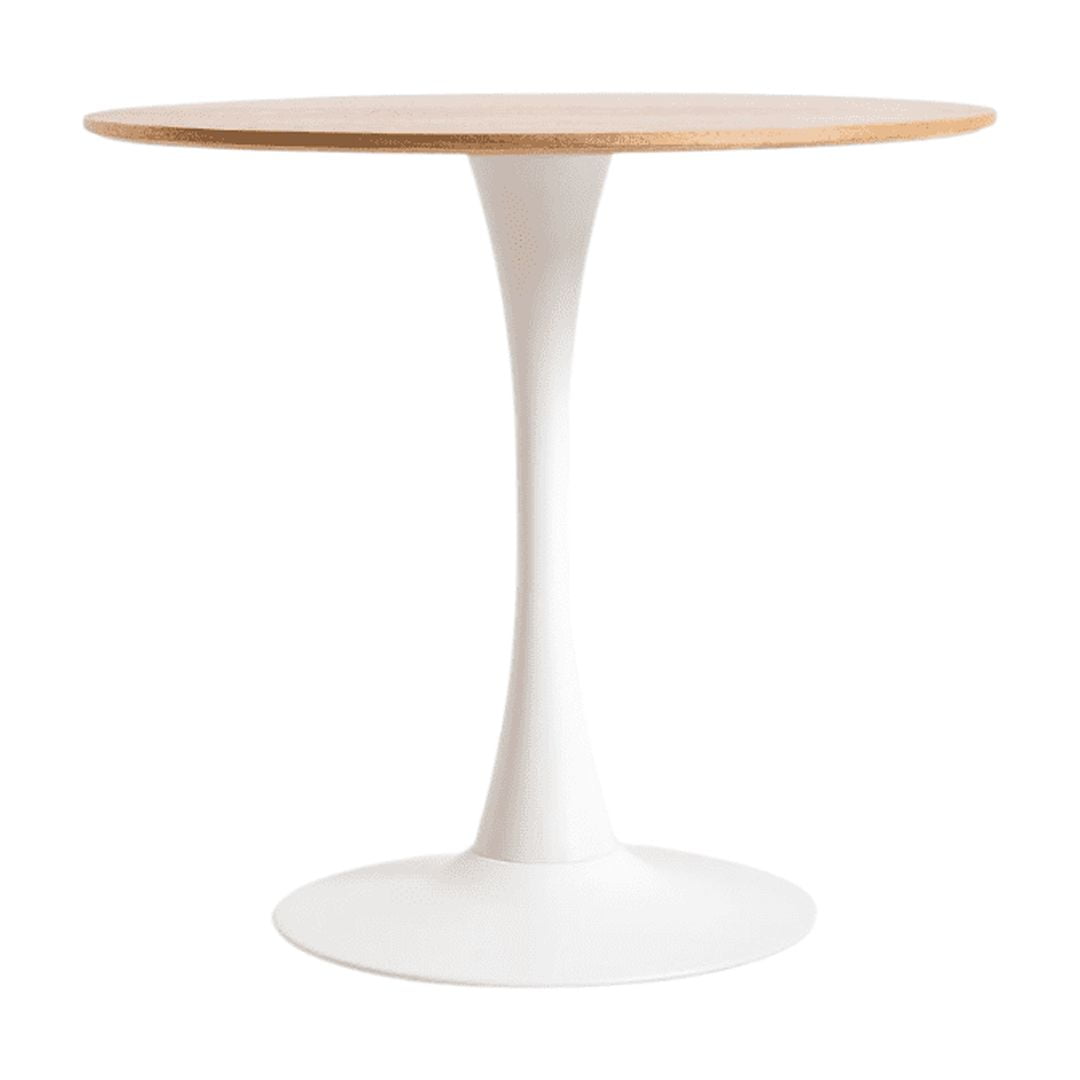 Habita2 Chile - Mesa Tulip Redonda Base Blanca Cubierta Madera 100cm