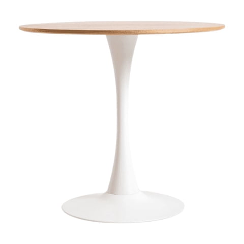 Habita2 Chile - Mesa Tulip Redonda Base Blanca Cubierta Madera 80Cm