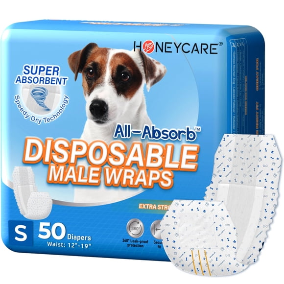 Envoltura para perros machos HONEY CARE All-Absorb A26, pequeña, 50 unidades