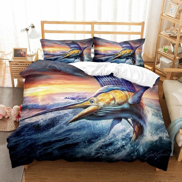 Ocean Swordfish Fish Sea Animal Quilt Duvet Cover Set Bedclothes Bedding3-Piece Bedding Set