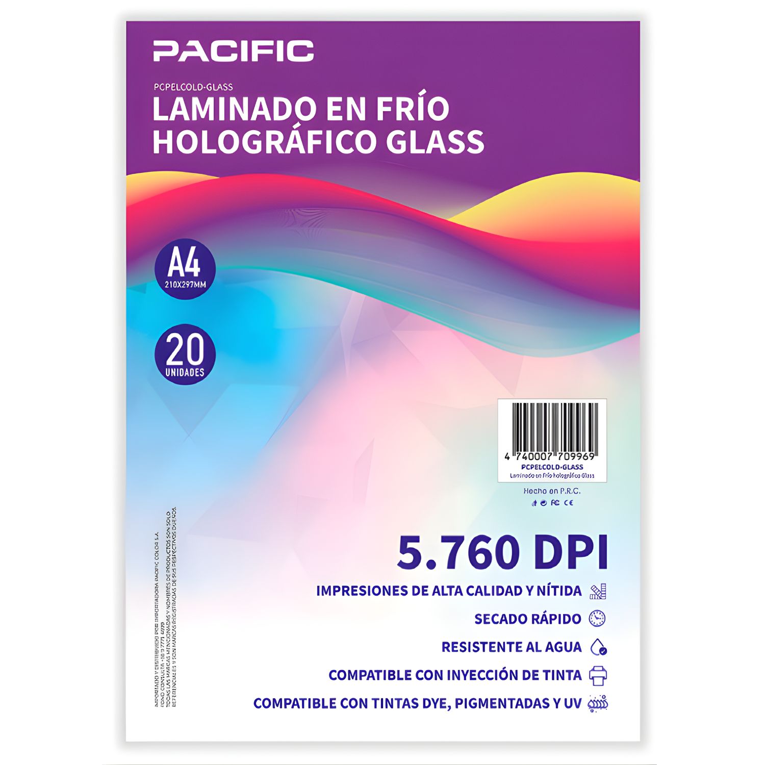 Pacific - Laminado Frio Holografico 20 Unidades Glass A4 - Ps