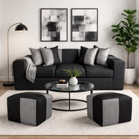 Genérico - Sofa + 2 Puff Benjamin Gris/Negro