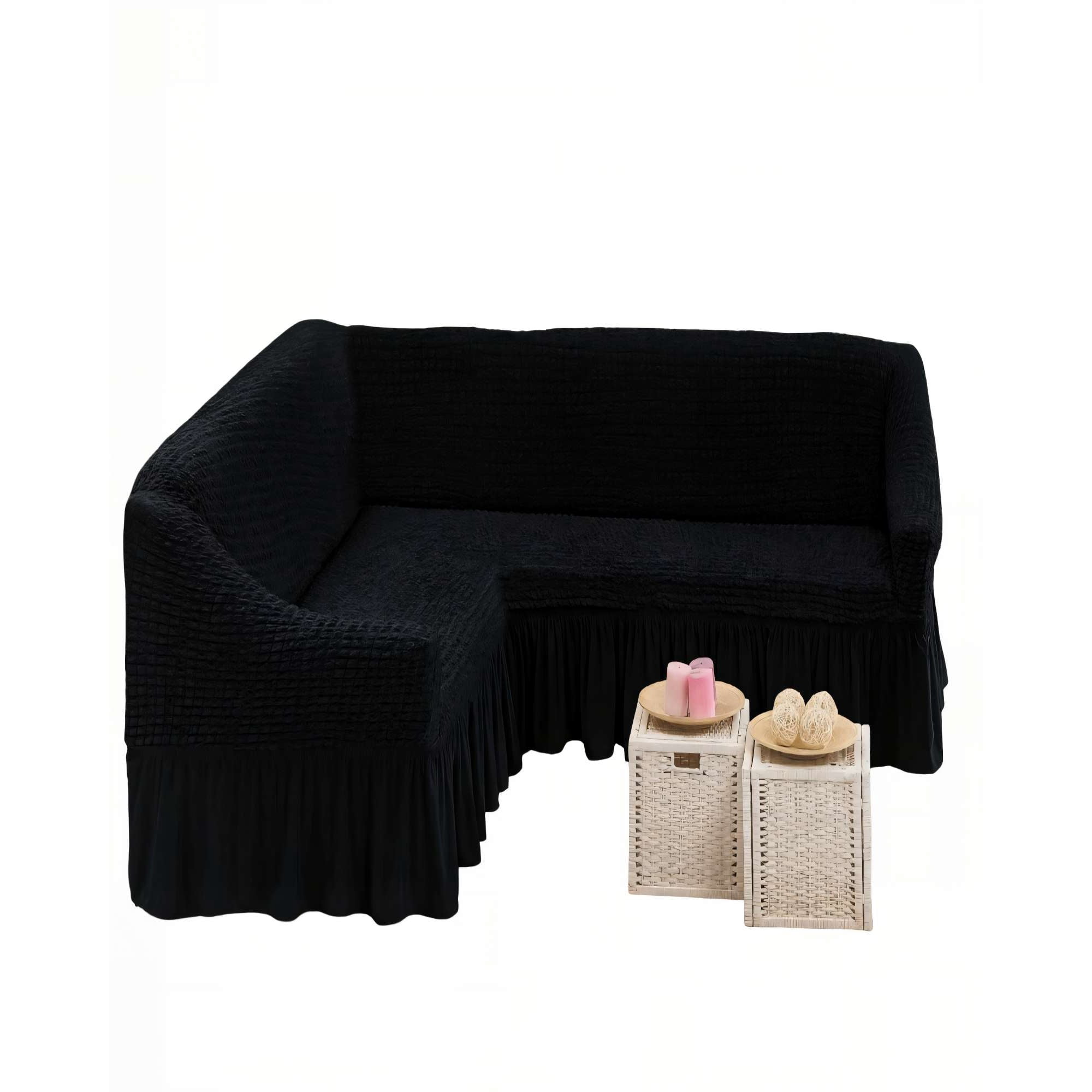 Genérico - Funda De Sofá Turco En Forma De L Color Negro