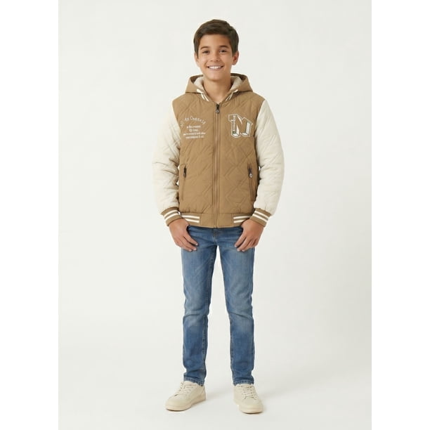 Chaqueta Varsity Bomber Acolchada Capucha Urbana Desmontable