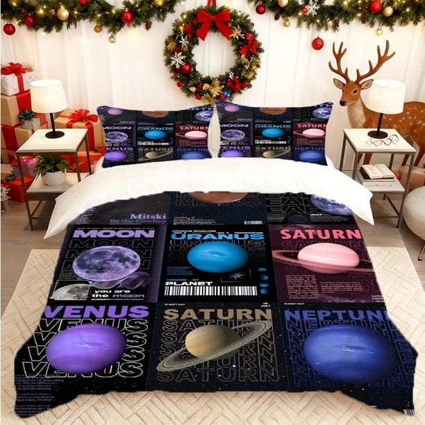 Set Planet Vintage Poster Retro Printed Duvet Cover Set Bedding Set Duvet Cover and Pillowcase Set Soft and Comfortable Suitable fo