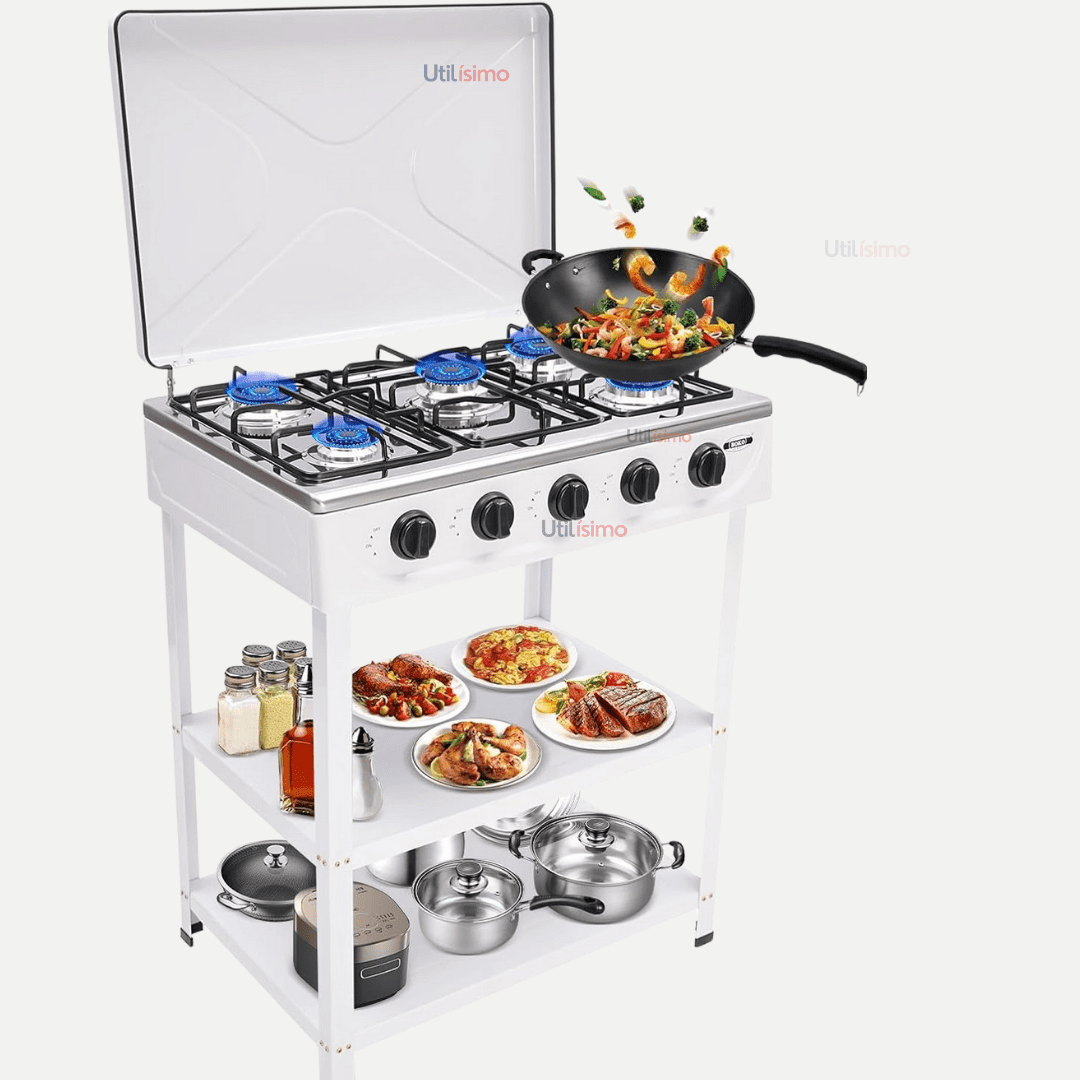 Line - Cocina Encimera Gas Licuado 5 Platos Con Mesa Blanco