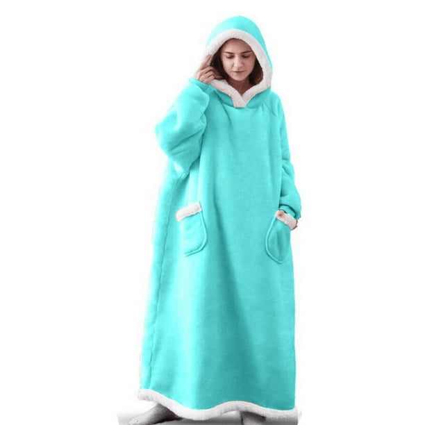 1pc Flannel Blanket With Sleeves, Winter Hoodies Sweatshirt, Women Men Pullover Fleece Giant TV Blanket